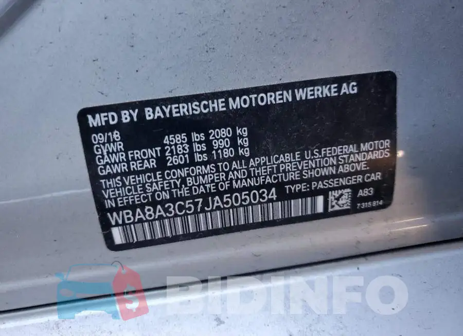 WBA8A3C57JA505034 Photo# 10