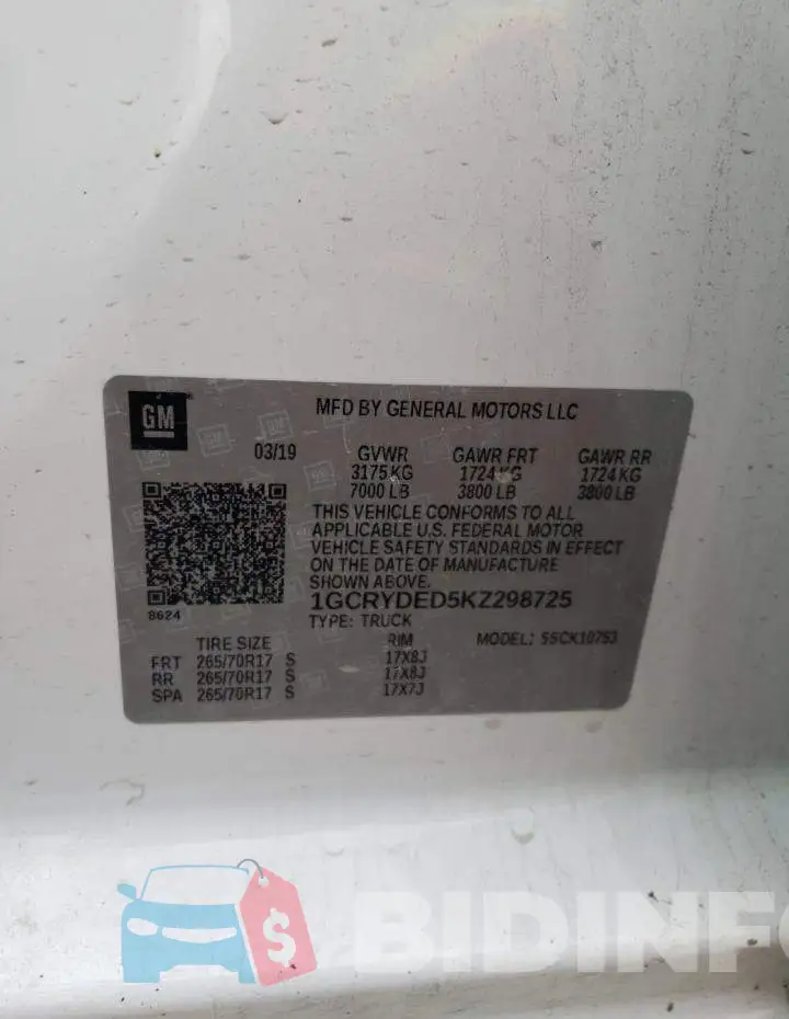 1GCRYDED5KZ298725 Photo# 10