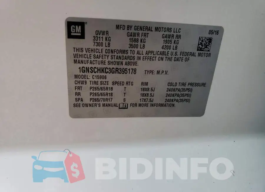 1GNSCHKC3GR395178 Photo# 10