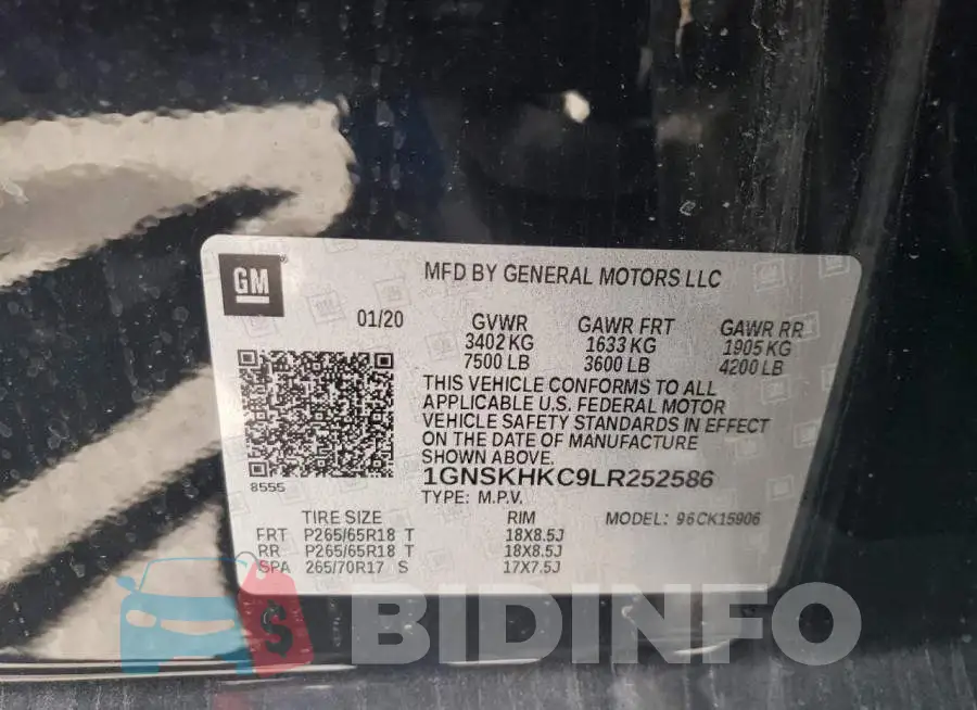 1GNSKHKC9LR252586 Photo# 10