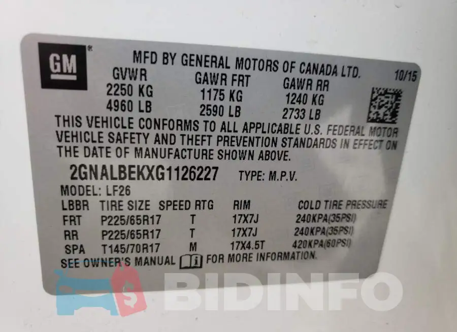 2GNALBEKXG1126227 Photo# 10