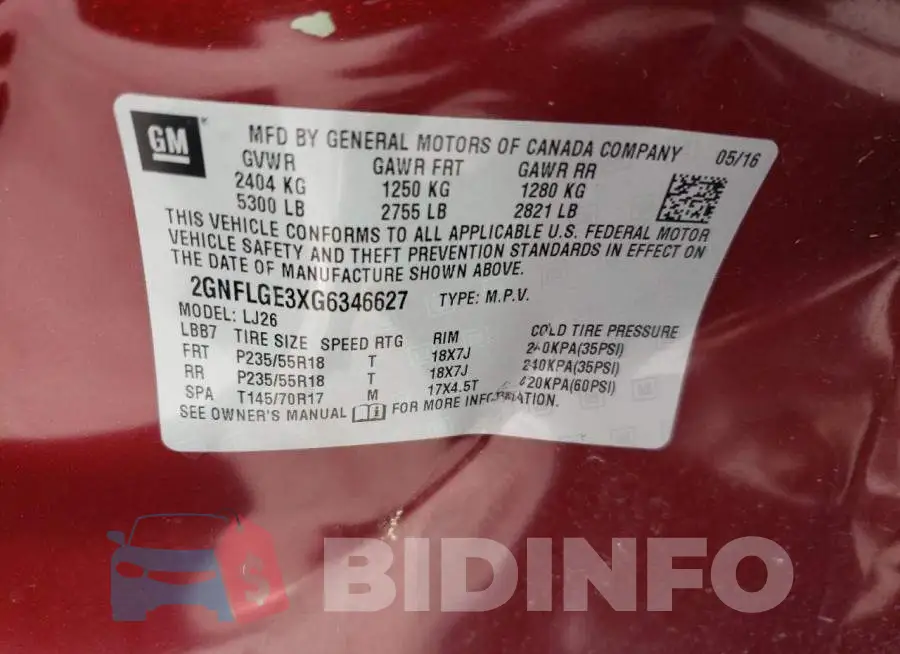 2GNFLGE3XG6346627 Photo# 10