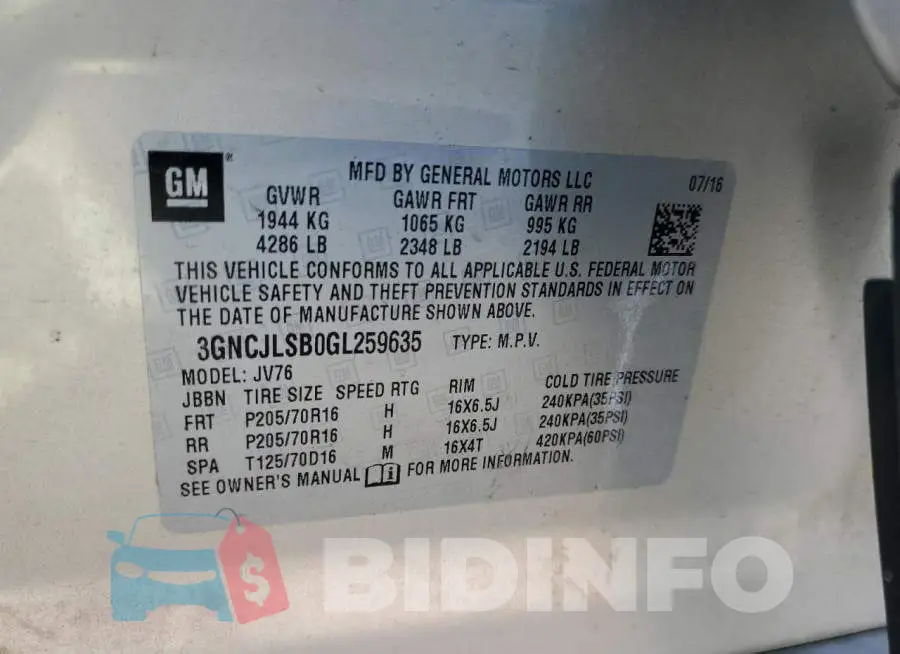 3GNCJLSB0GL259635 Photo# 10