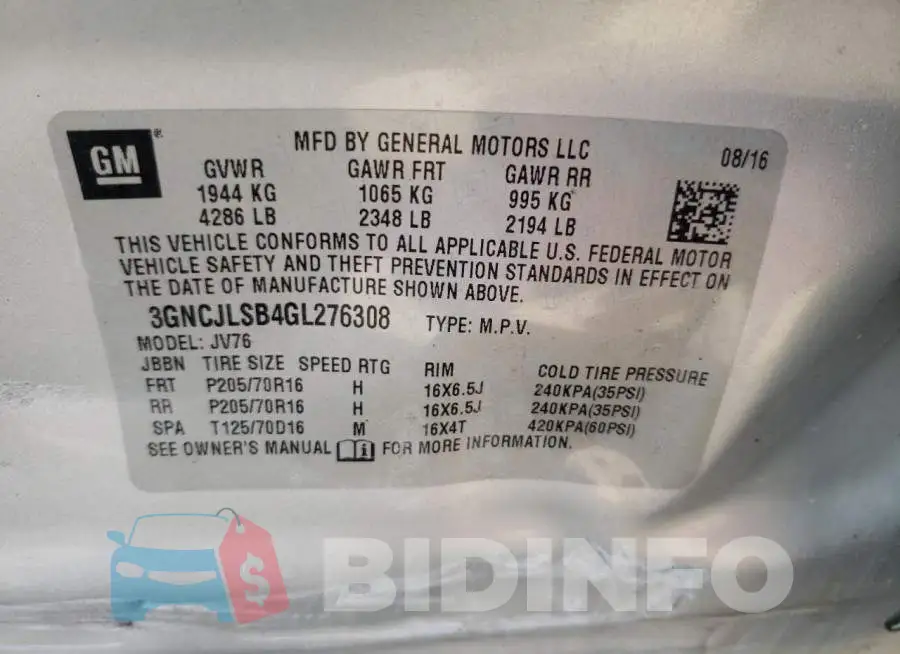 3GNCJLSB4GL276308 Photo# 10