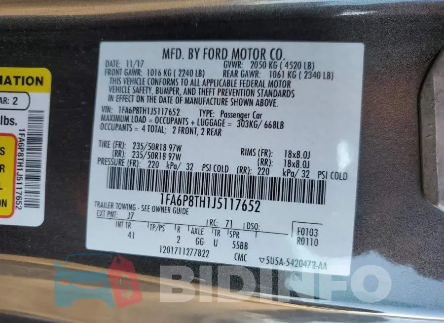 1FA6P8TH1J5117652 Photo# 10