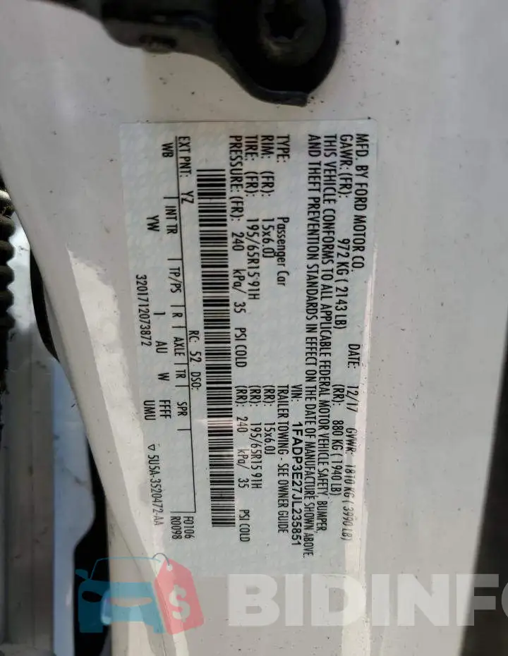 1FADP3E27JL235851 Photo# 10