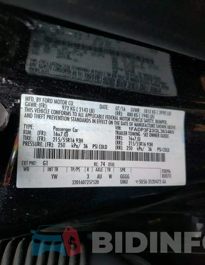 1FADP3F23GL363480 Photo# 10