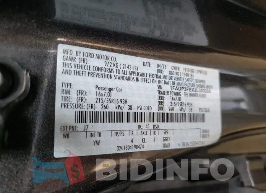 1FADP3FEXJL309286 Photo# 10