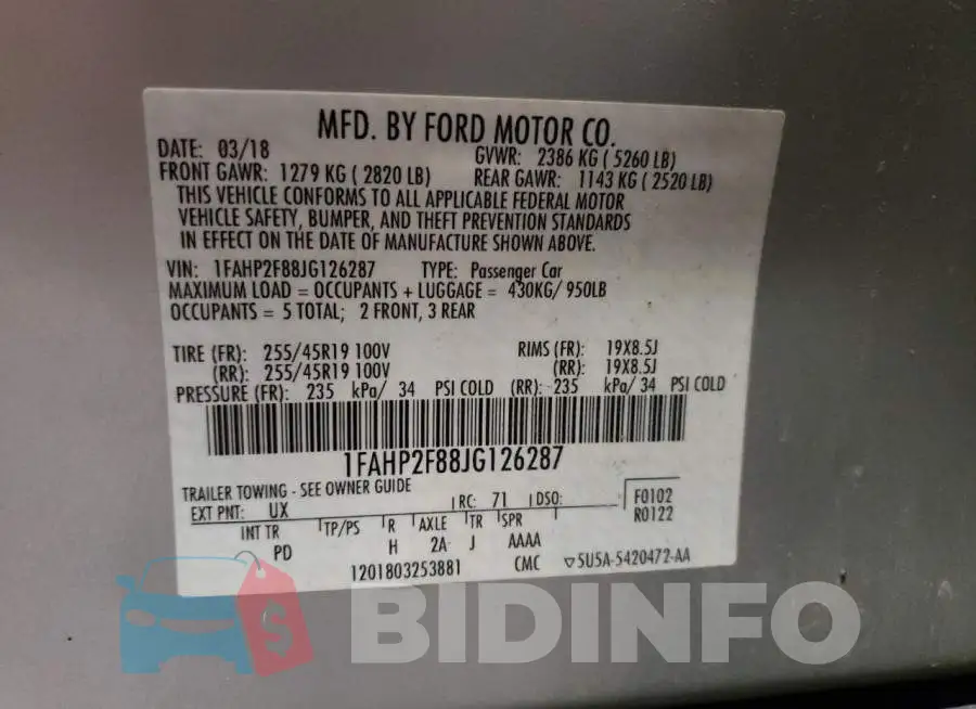 1FAHP2F88JG126287 Photo# 10