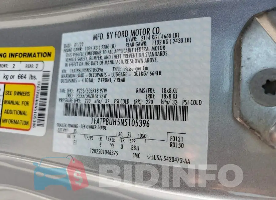 1FATP8UH5N5105396 Photo# 10