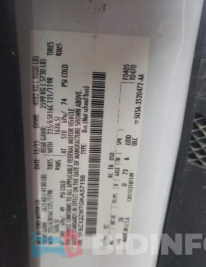 1FBZX2ZM7GKA57156 Photo# 10