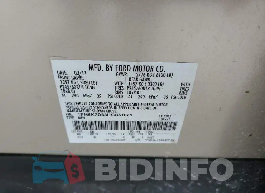 1FM5K7D83HGC51621 Photo# 10