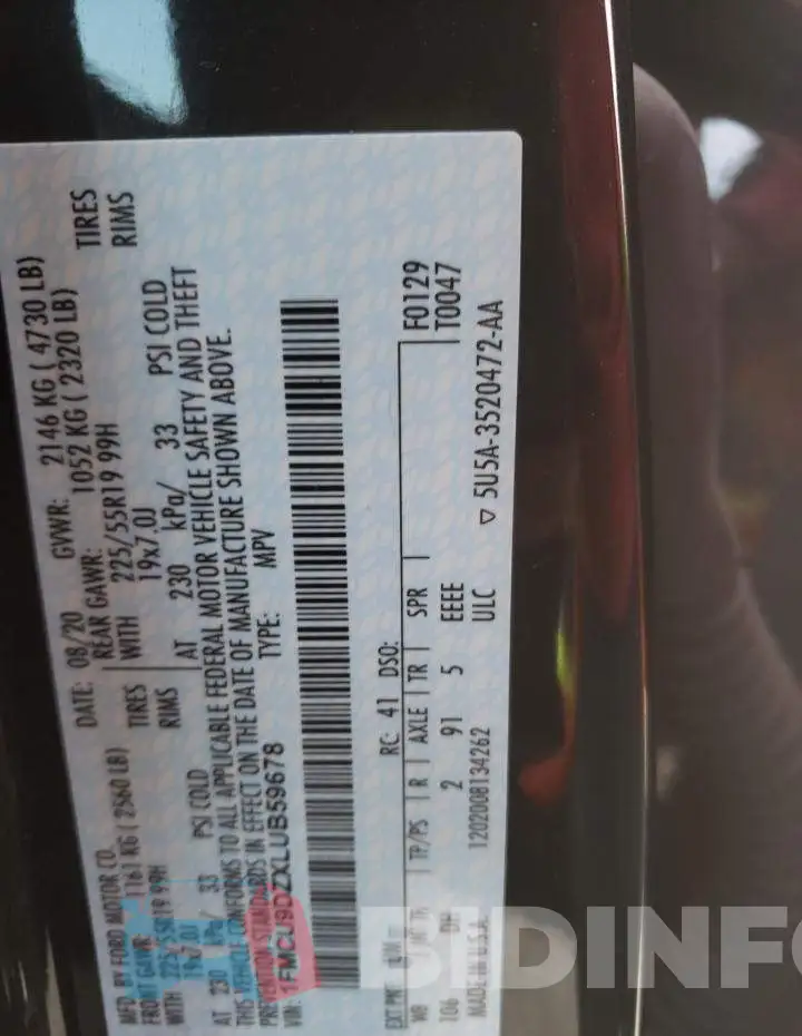 1FMCU9DZXLUB59678 Photo# 10