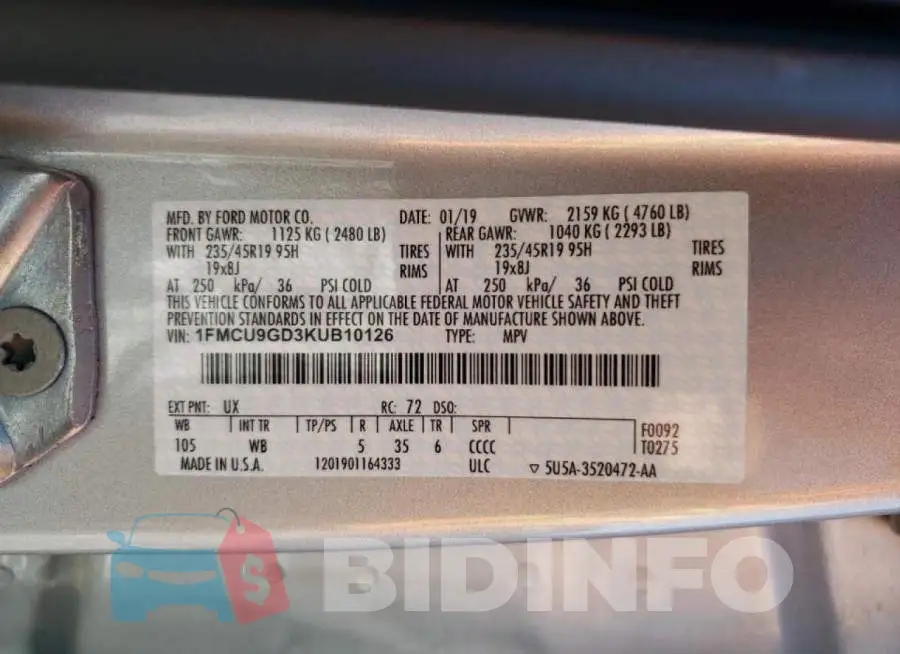 1FMCU9GD3KUB10126 Photo# 10
