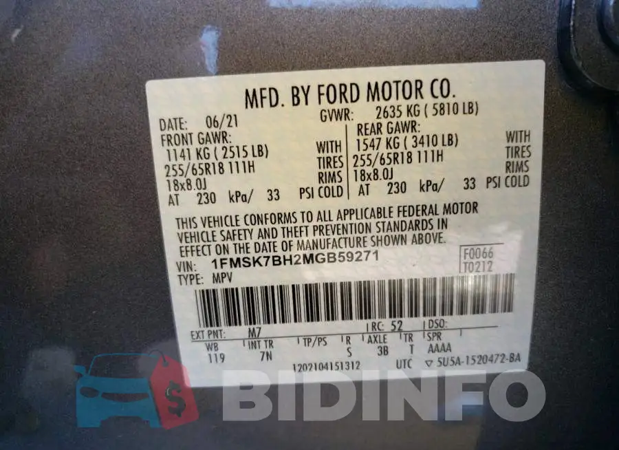 1FMSK7BH2MGB59271 Photo# 10