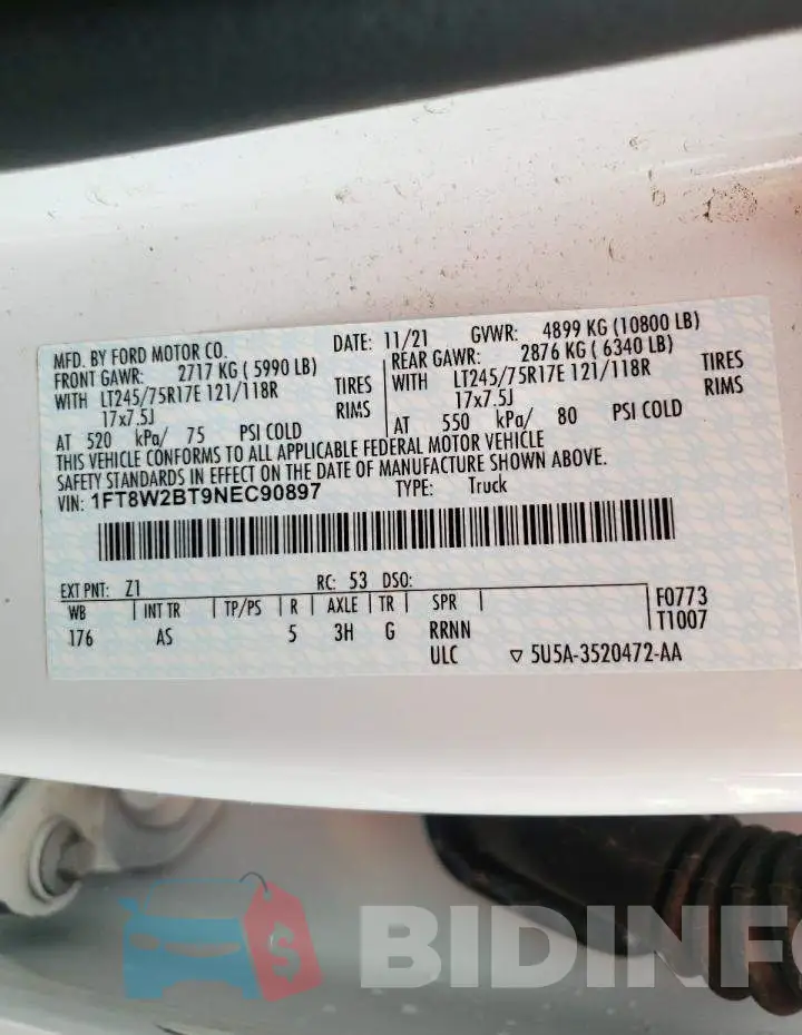 1FT8W2BT9NEC90897 Photo# 10