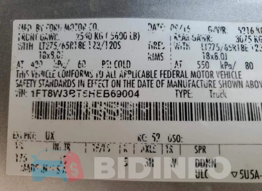 1FT8W3BT5HEB69004 Photo# 10