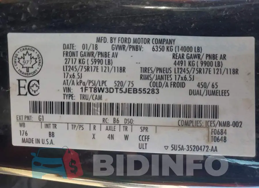 1FT8W3DT5JEB55283 Photo# 10