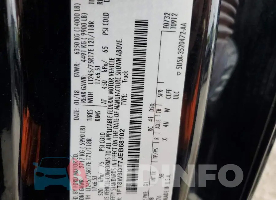 1FT8W3DT7JEB68102 Photo# 10