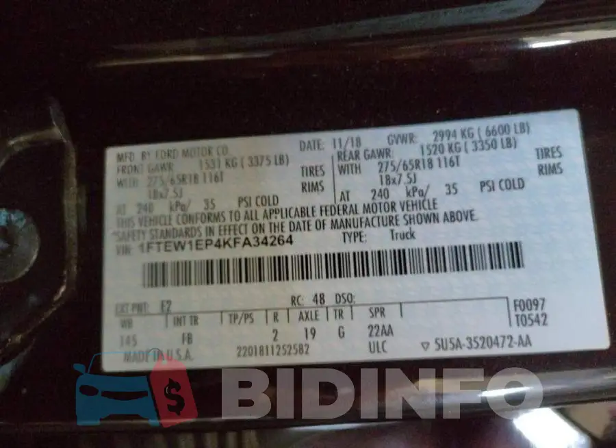 1FTEW1EP4KFA34264 Photo# 10