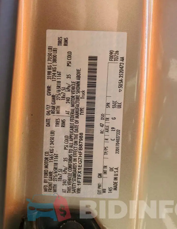 1FTFX1EG7HFB87988 Photo# 10
