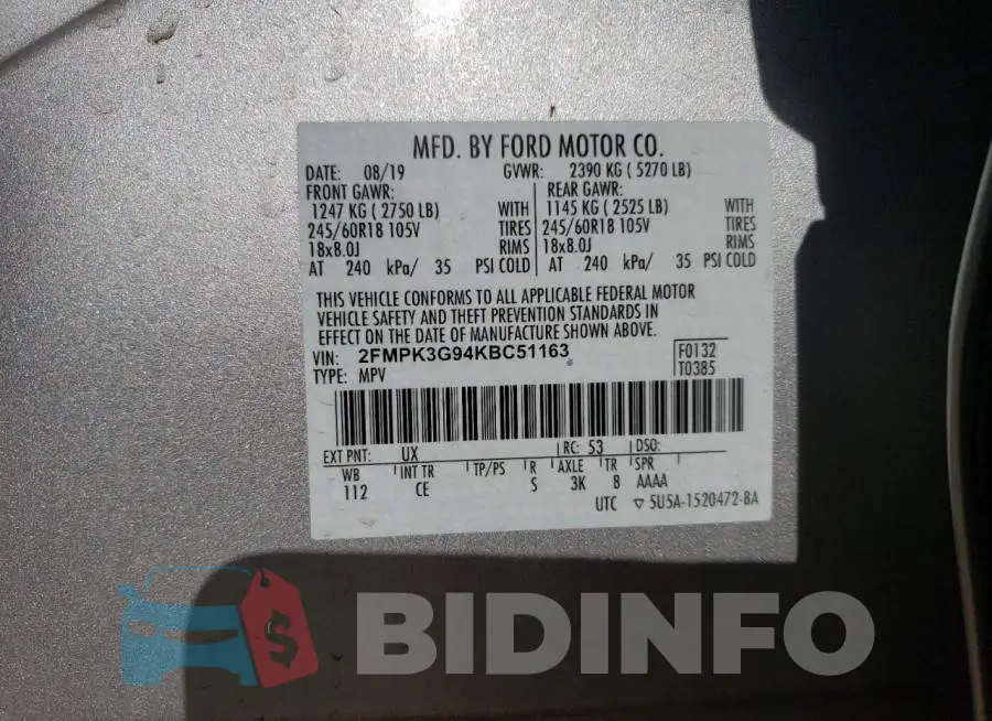 2FMPK3G94KBC51163 Photo# 10
