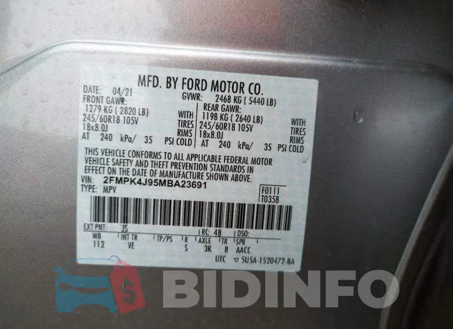 2FMPK4J95MBA23691 Photo# 10