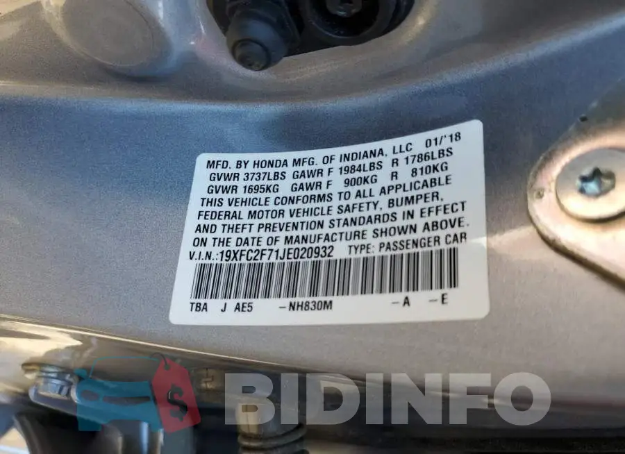 19XFC2F71JE020932 Photo# 10