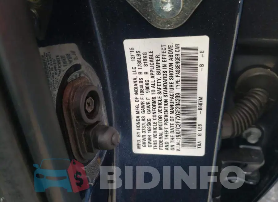 19XFC2F7XGE204209 Photo# 10