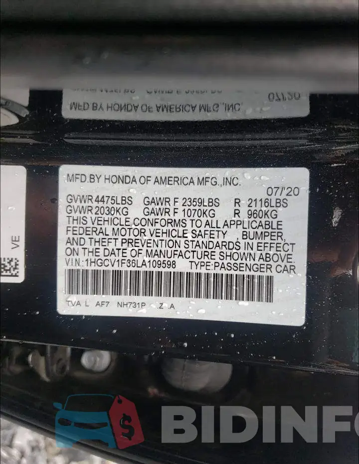1HGCV1F36LA109598 Photo# 10
