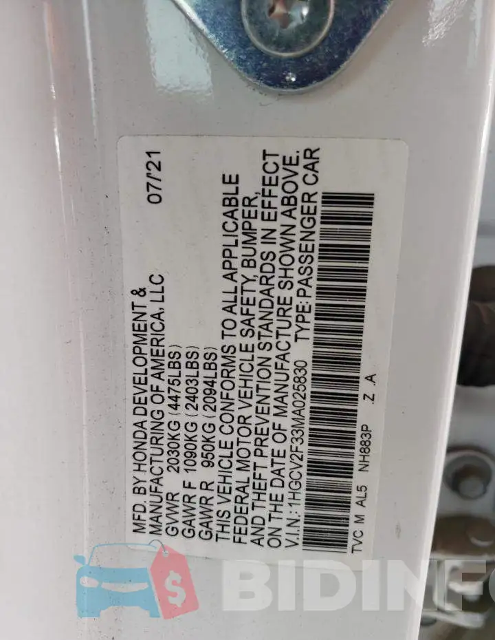 1HGCV2F33MA025830 Photo# 10