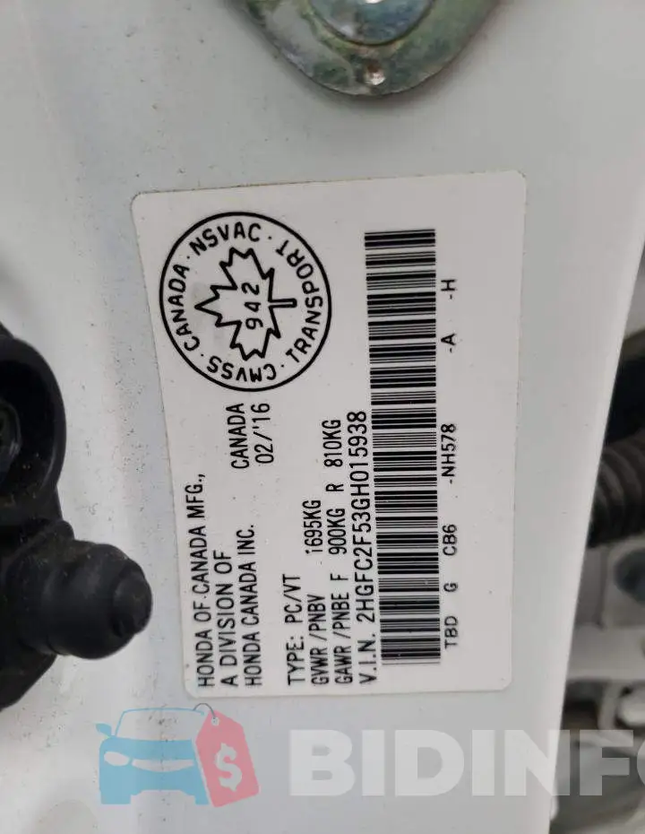 2HGFC2F53GH015938 Photo# 10