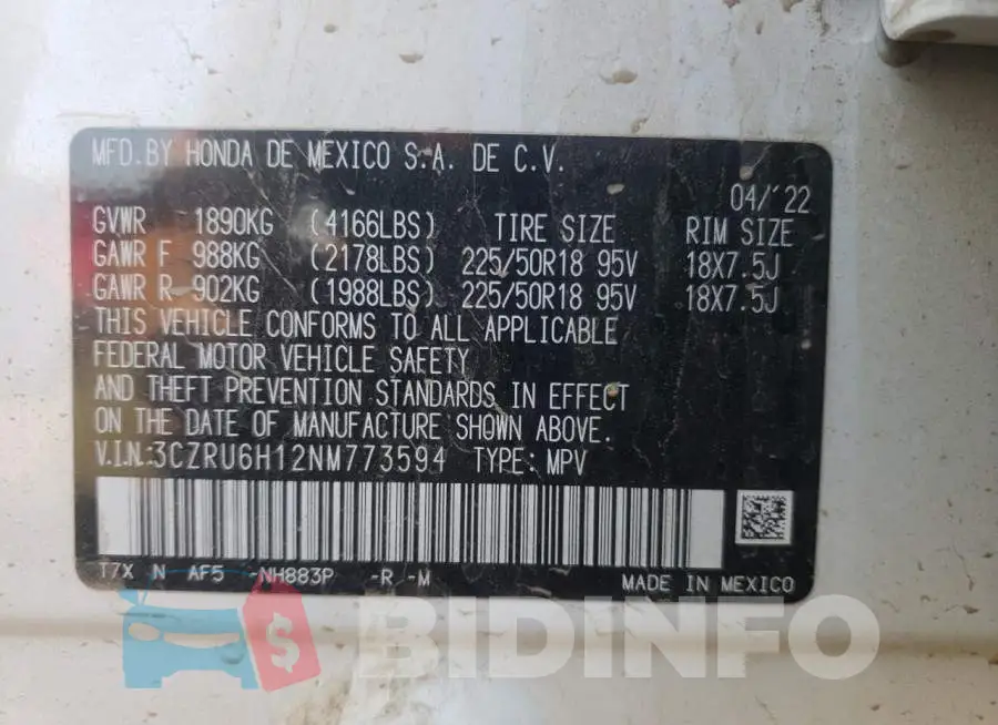 3CZRU6H12NM773594 Photo# 10
