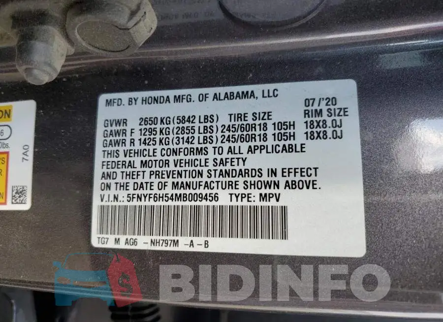 5FNYF6H54MB009456 Photo# 10