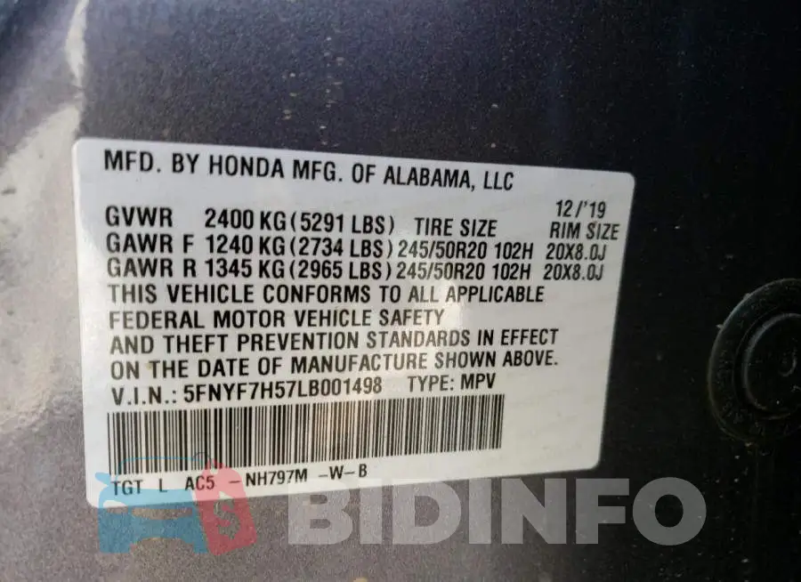 5FNYF7H57LB001498 Photo# 10
