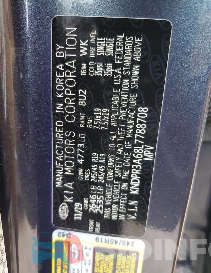 KNDPR3A68L7788708 Photo# 10
