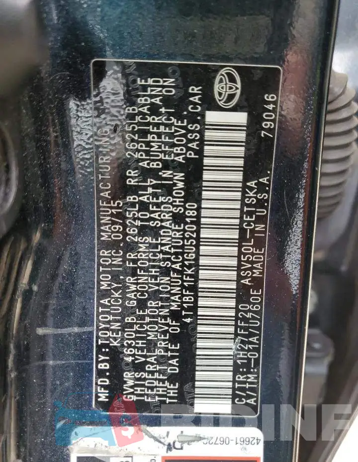 4T1BF1FK1GU520180 Photo# 10