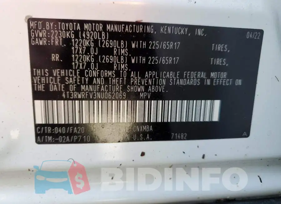 4T3RWRFV3NU062069 Photo# 10