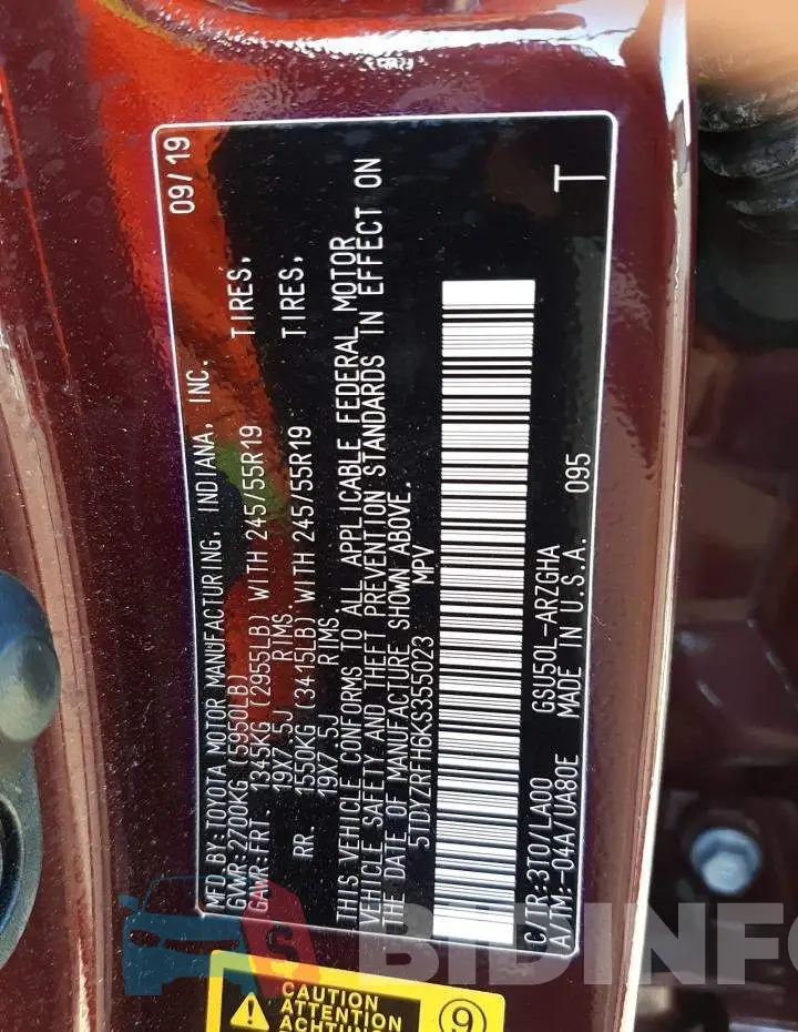 5TDYZRFH6KS355023 Photo# 10
