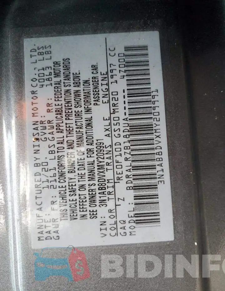 3N1AB8DVXMY209991 Photo# 10