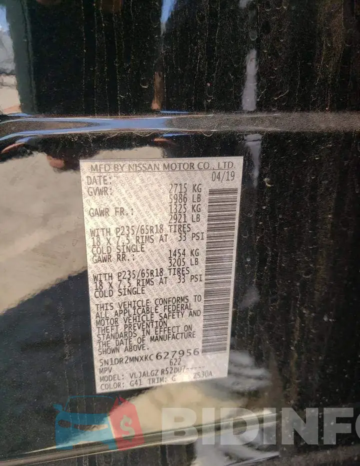 5N1DR2MNXKC627956 Photo# 10