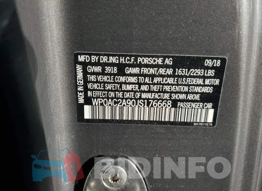 WP0AC2A90JS176668 Photo# 10