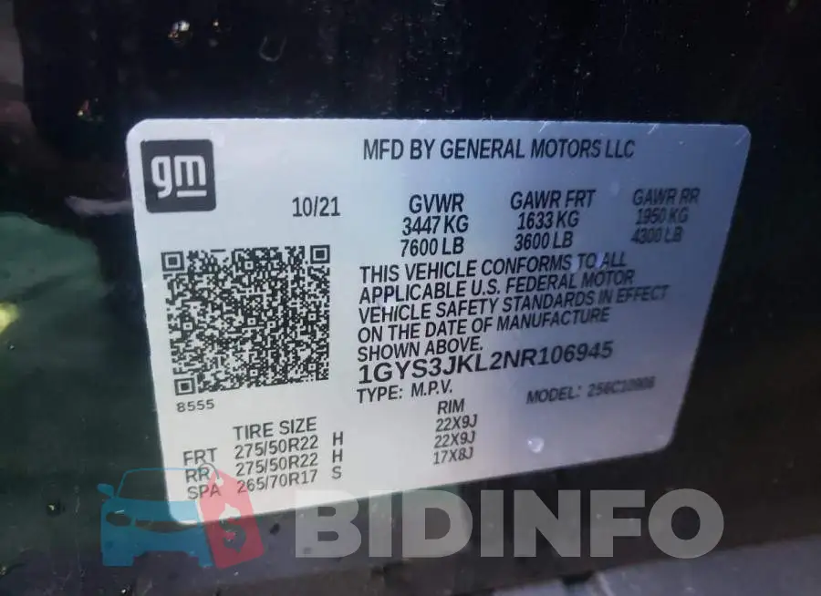 1GYS3JKL2NR106945 Photo# 10