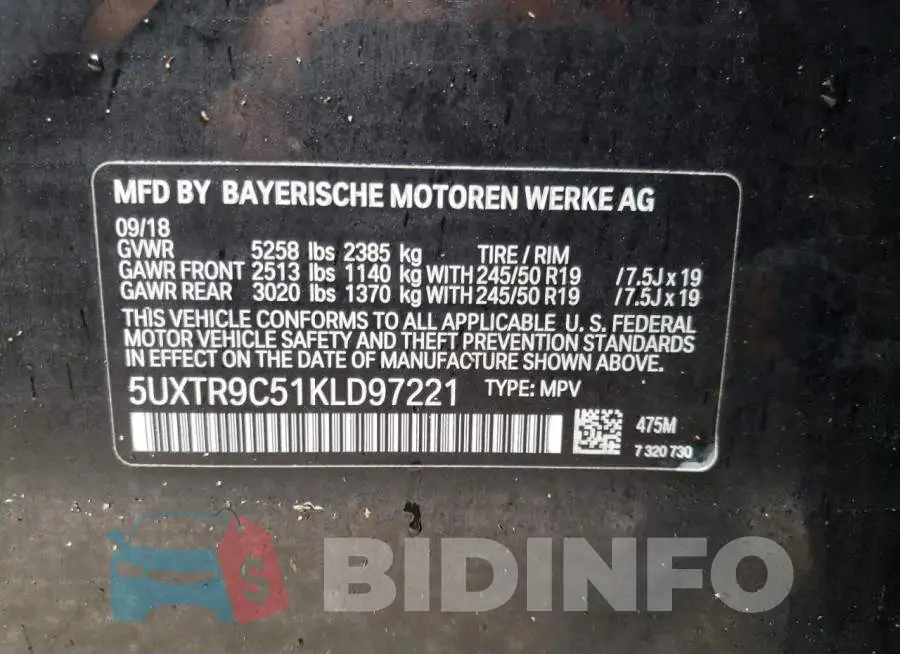 5UXTR9C51KLD97221 Photo# 10