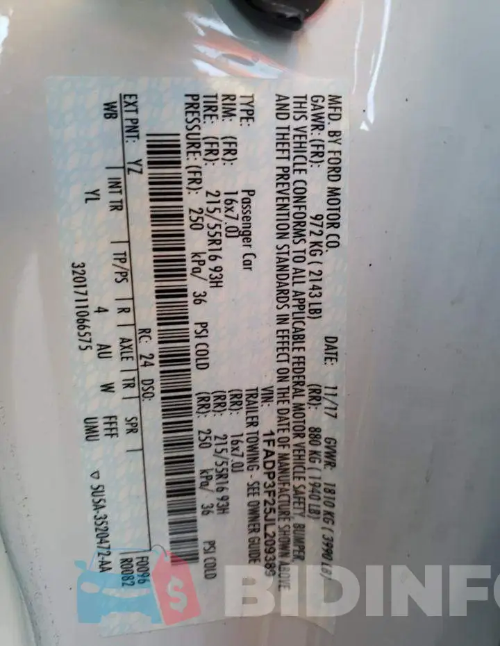 1FADP3F25JL209389 Photo# 10