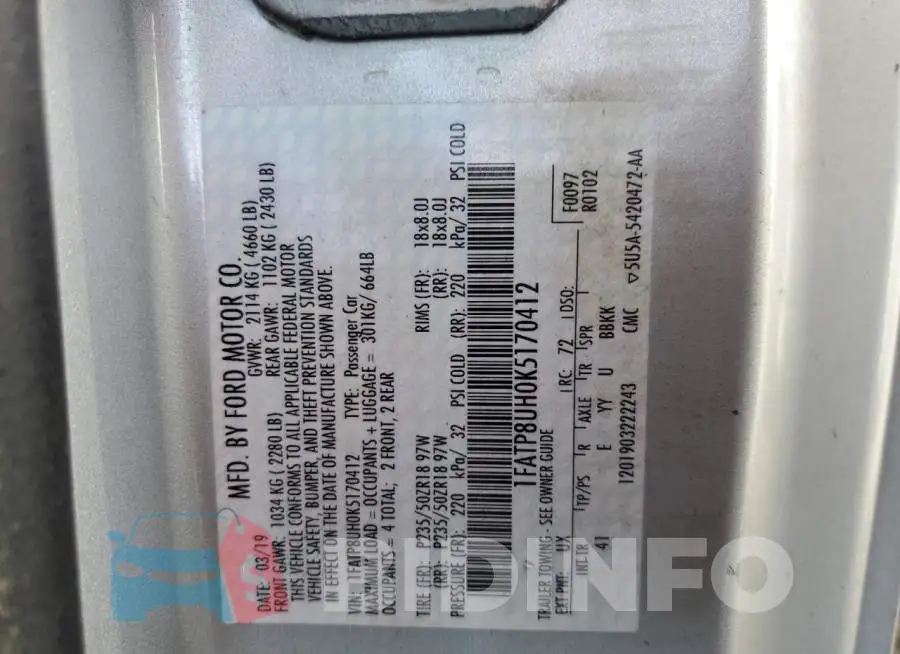 1FATP8UH0K5170412 Photo# 10