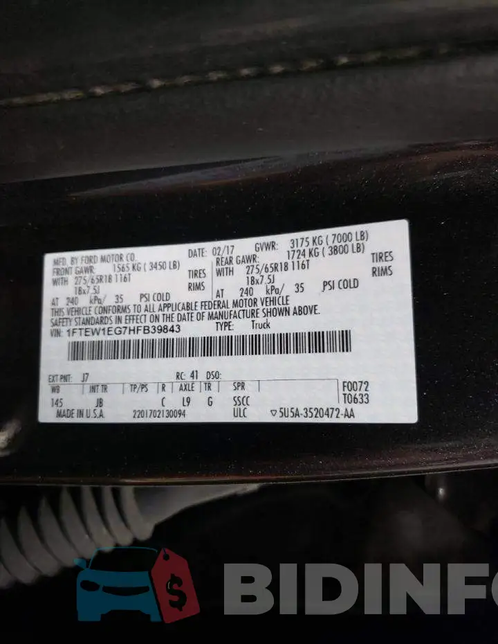 1FTEW1EG7HFB39843 Photo# 10