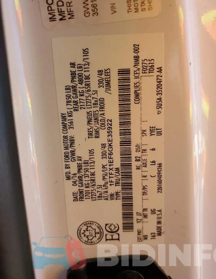 1FTFX1EF6GKE35922 Photo# 10