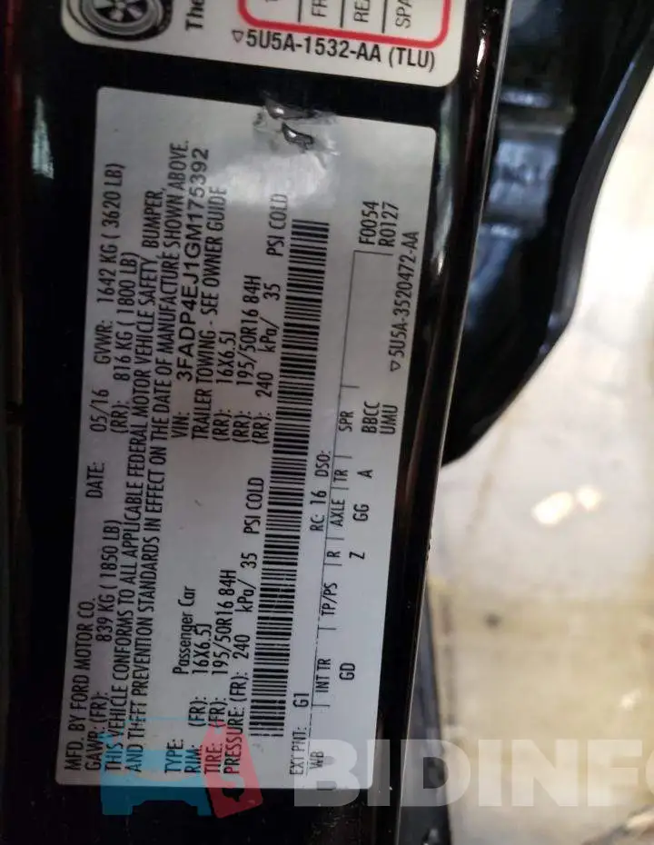 3FADP4EJ1GM175392 Photo# 10