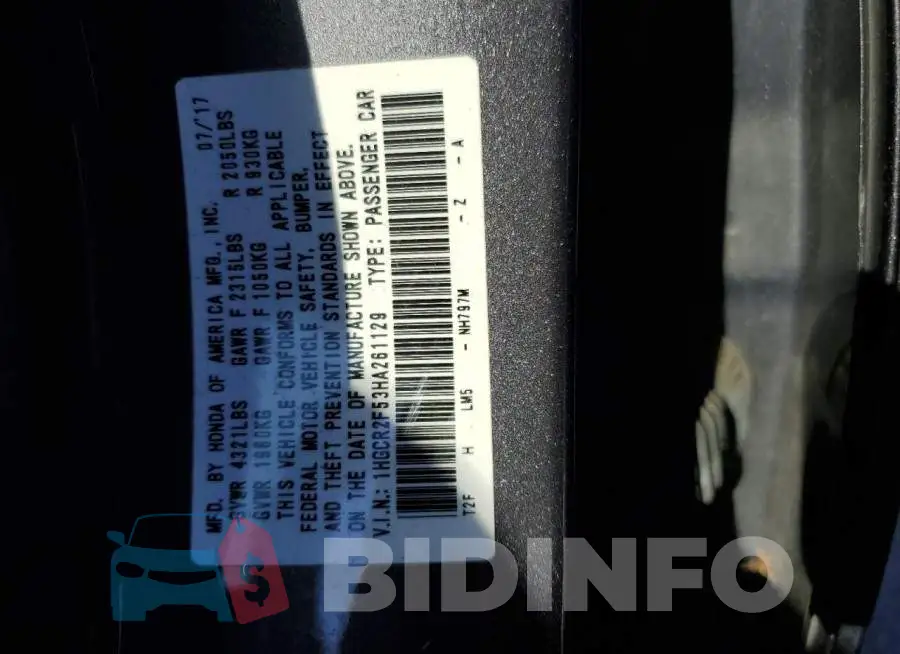 1HGCR2F53HA261129 Photo# 10